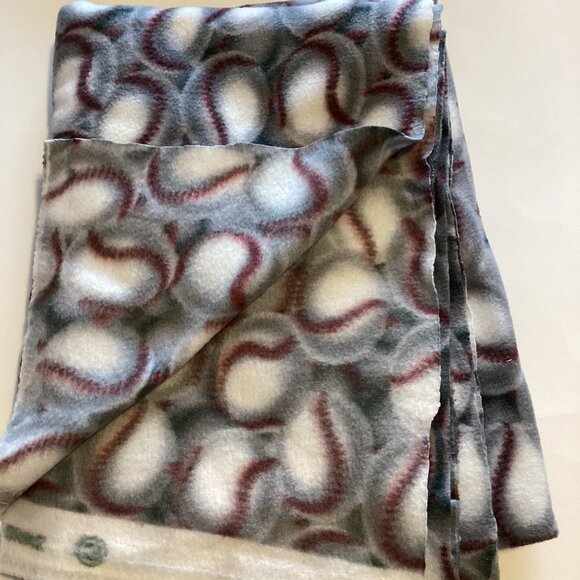 Gray Fleece Fabric One Piece of Material Baseballs Balls Sports Sewing Quilting - Picture 2 of 6